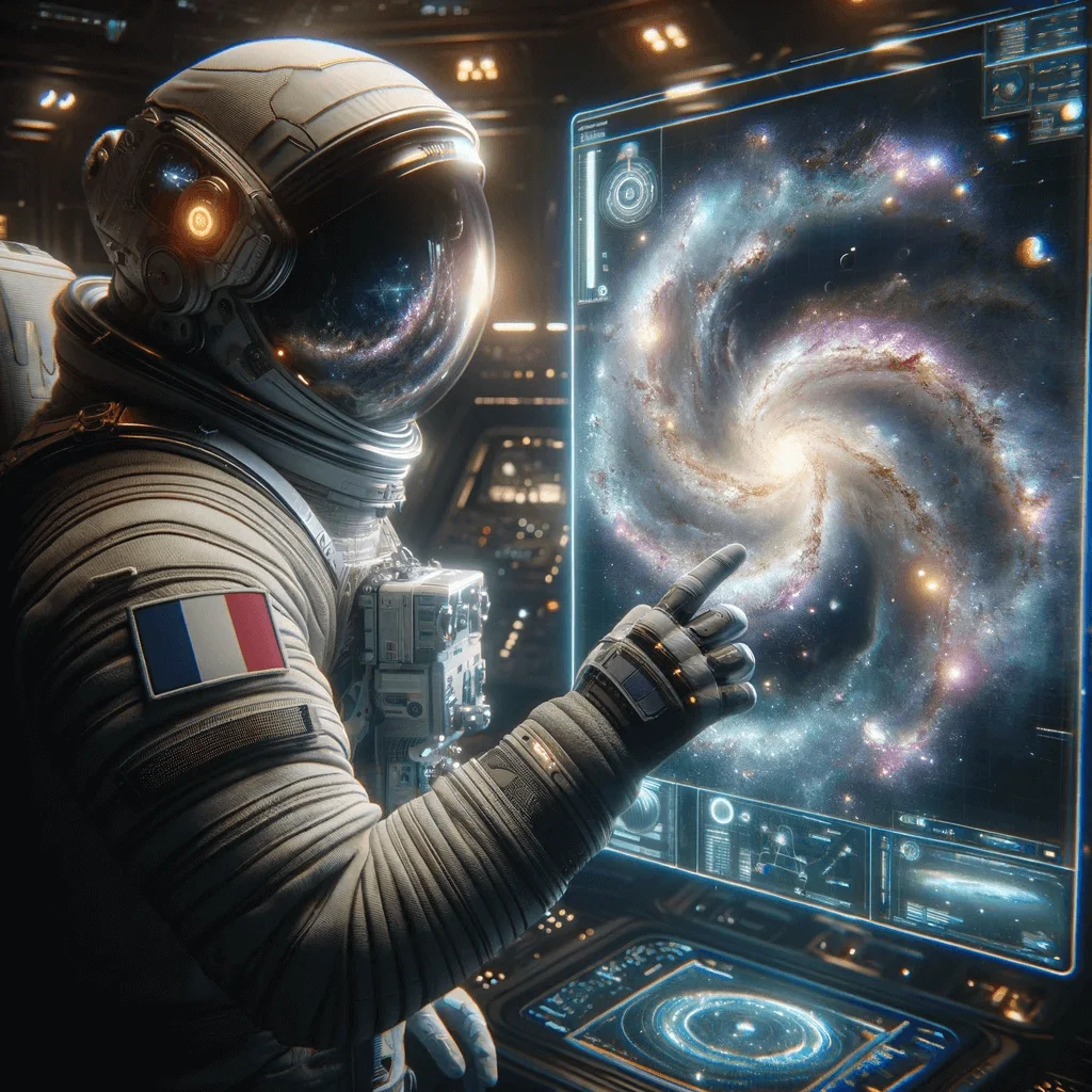 Astral DEV - Astronaute Français qui navigue sur la carte de la galaxie.