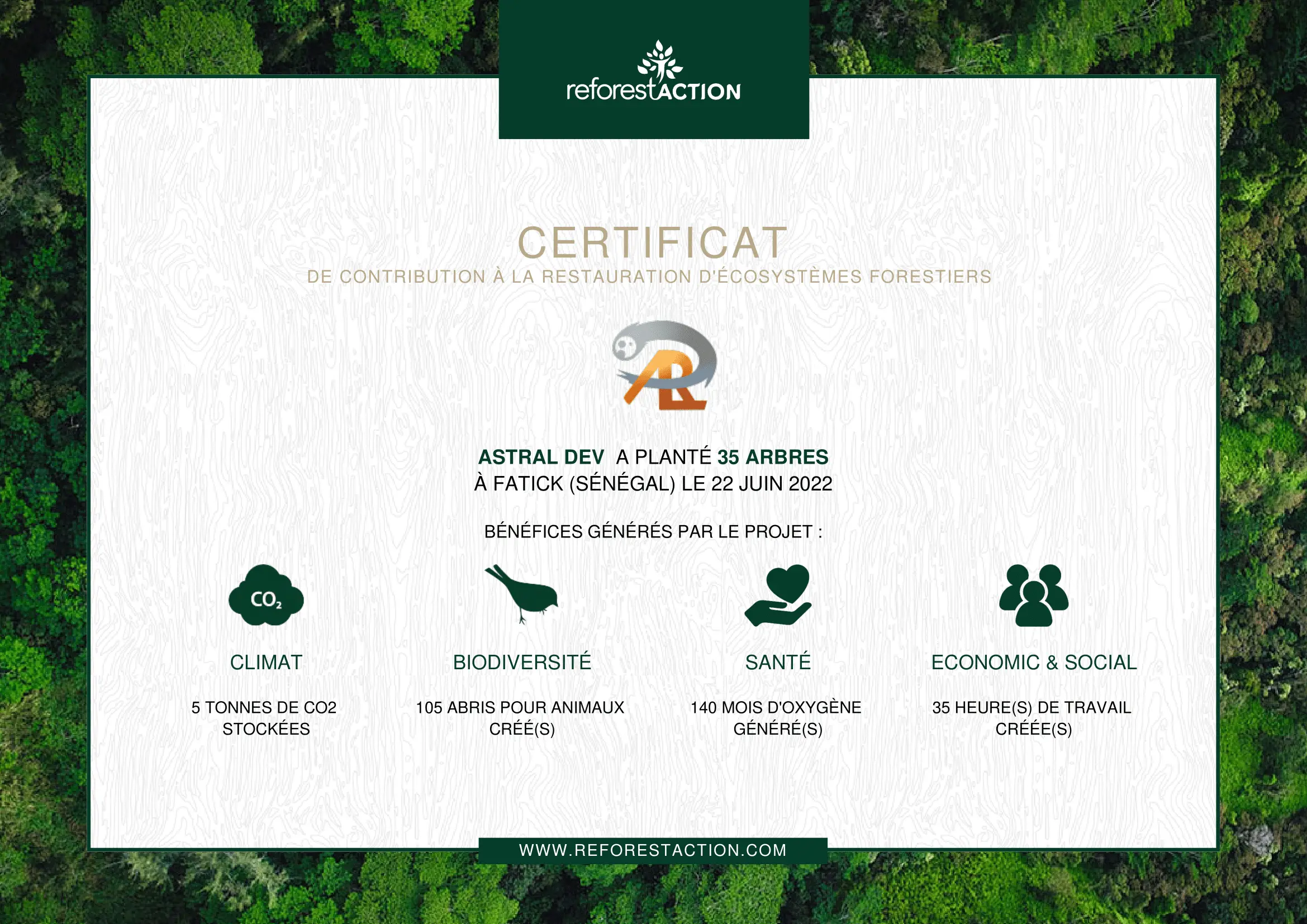 Certificat Reforest'Action